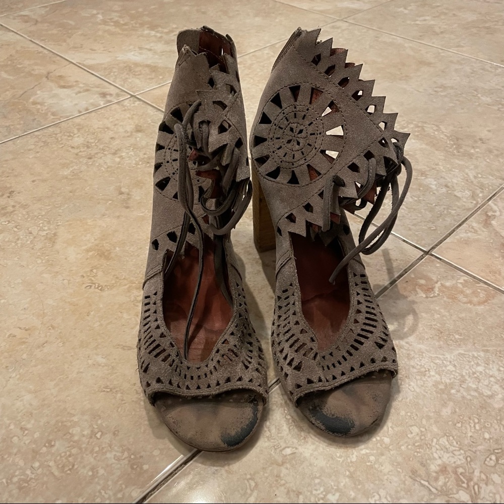 Jeffrey Campbell grey suede lace up block heels